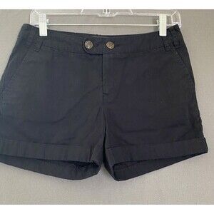 Mango MNG Chino Shorts Women's 4 Black Slant Pocket Sailor‎ Button Cuffed